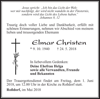 Traueranzeige von Elmar Christen von Südthüringer Presse