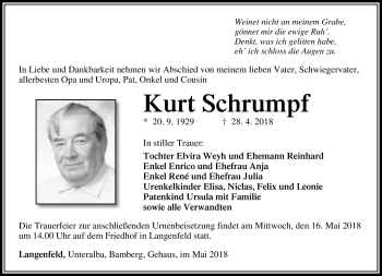Traueranzeige von Kurt Schrumpf von Südthüringer Presse