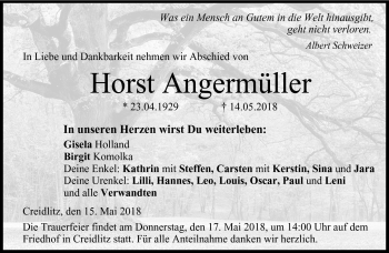 Traueranzeige von Horst Angermüller von Neue Presse Coburg