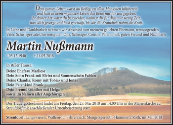 Traueranzeige von Martin Nußmann von Südthüringer Presse