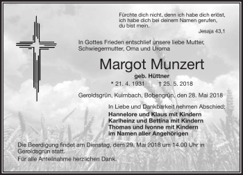 Traueranzeige von Margot Munzert von Frankenpost
