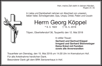Traueranzeige von Georg Köppel von Frankenpost