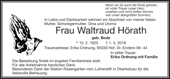 Traueranzeige von Waltraud Hörath von Frankenpost