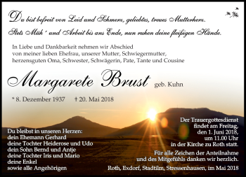 Traueranzeige von Margarete Brust von Südthüringer Presse