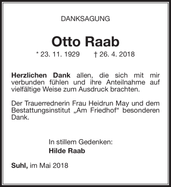 Traueranzeige von Otto Raab von Südthüringer Presse