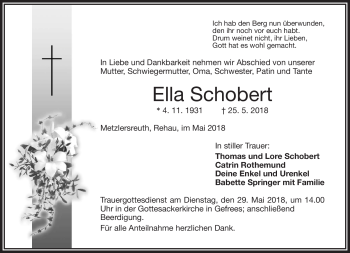 Traueranzeige von Ella Schobert von Frankenpost