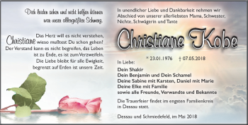 Traueranzeige von Christiana Kobe von Südthüringer Presse