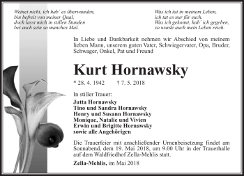 Traueranzeige von Kurt Hornawsky von Südthüringer Presse
