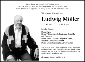 Traueranzeige von Ludwig Möller von Südthüringer Presse