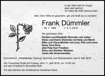 Traueranzeige von Frank Dümmler von Neue Presse Coburg