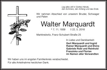 Traueranzeige von Walter Marquardt von Frankenpost