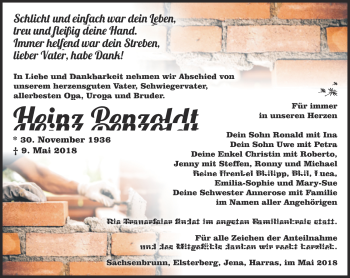 Traueranzeige von Heinz Petzoldt von Südthüringer Presse