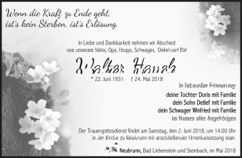 Traueranzeige von Walter Hauck von Südthüringer Presse