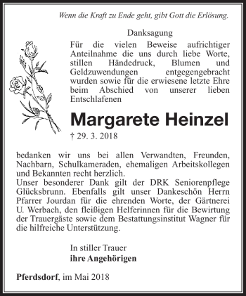 Traueranzeige von Margarete Heinzel von Südthüringer Presse