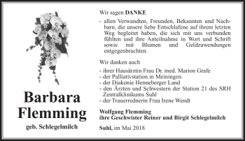 Traueranzeige von Barbara Flemming von Südthüringer Presse