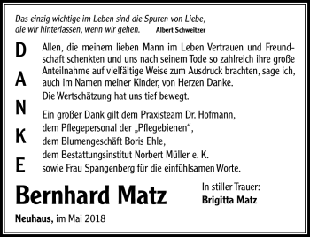 Traueranzeige von Bernhard Matz von Südthüringer Presse
