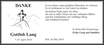 Traueranzeige von Gottlob Lang von Frankenpost