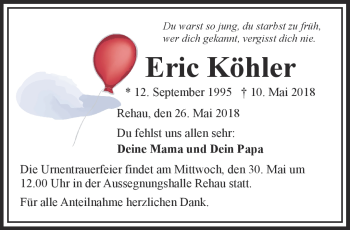 Traueranzeige von Eric Köhler von Frankenpost