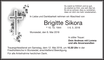 Traueranzeige von Brigitte Sikora von Frankenpost