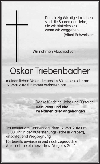 Traueranzeige von Oskar Triebenbacher von Frankenpost