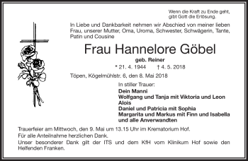 Traueranzeige von Hannelore Göbel von Frankenpost