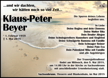Traueranzeige von Klaus-Peter Beyer von Südthüringer Presse