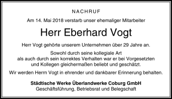 Traueranzeige von Eberhard Vogt von Neue Presse Coburg