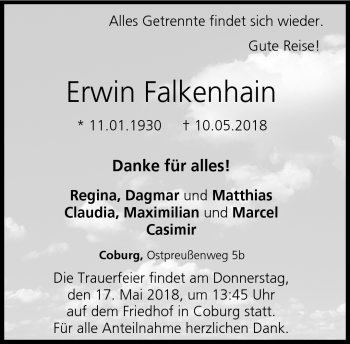 Traueranzeige von Erwin Falkenhain von Neue Presse Coburg