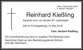 Traueranzeige von Reinhard Kießling von Frankenpost