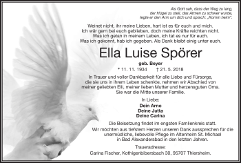Traueranzeige von Ella Spörer von Frankenpost