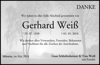 Traueranzeige von Gerhard Weiß von Neue Presse Coburg