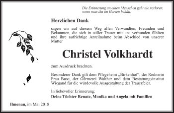 Traueranzeige von Christel Volkhardt von Südthüringer Presse