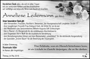 Traueranzeige von Anneliese Ledermann von Südthüringer Presse