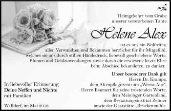 Traueranzeige von Helene Alex von Südthüringer Presse