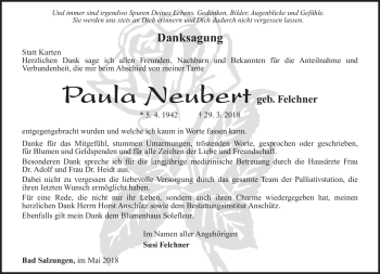 Traueranzeige von Paula Neubert von Südthüringer Presse
