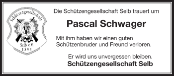 Traueranzeige von Pascal Schwager von Frankenpost