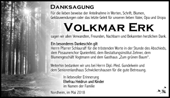 Traueranzeige von Volkmar Erk von Südthüringer Presse