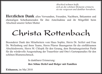 Traueranzeige von Christa Rottenbach von Südthüringer Presse