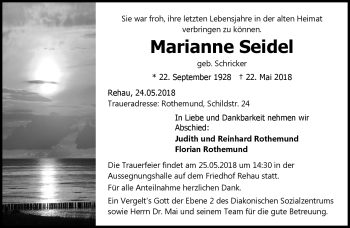 Traueranzeige von Marianne Seidel von Frankenpost
