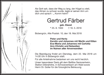 Traueranzeige von Gertrud Färber von Frankenpost