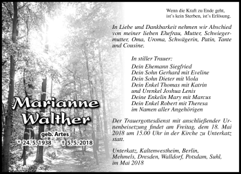 Traueranzeige von Marianne Walther von Südthüringer Presse