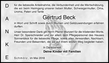 Traueranzeige von Gertrud Beck von Neue Presse Coburg