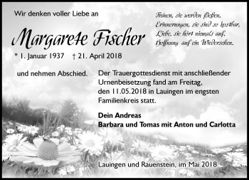 Traueranzeige von Margarete Fischer von Südthüringer Presse