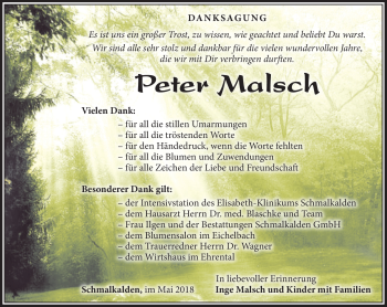 Traueranzeige von Peter Malsch von Südthüringer Presse