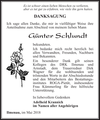 Traueranzeige von Günter Schlundt von Südthüringer Presse