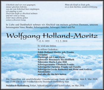 Traueranzeige von Wolfgang Holland-Moritz von Südthüringer Presse