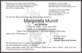 Traueranzeige von Margareta Mundt von Frankenpost
