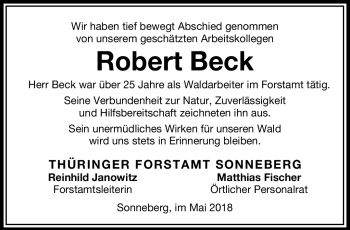 Traueranzeige von Robert Beck von Südthüringer Presse