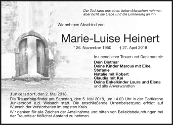 Traueranzeige von Marie-Luise Heinert von Neue Presse Coburg
