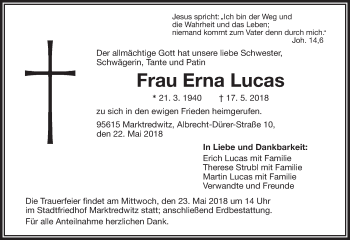 Traueranzeige von Erna Lucas von Frankenpost
